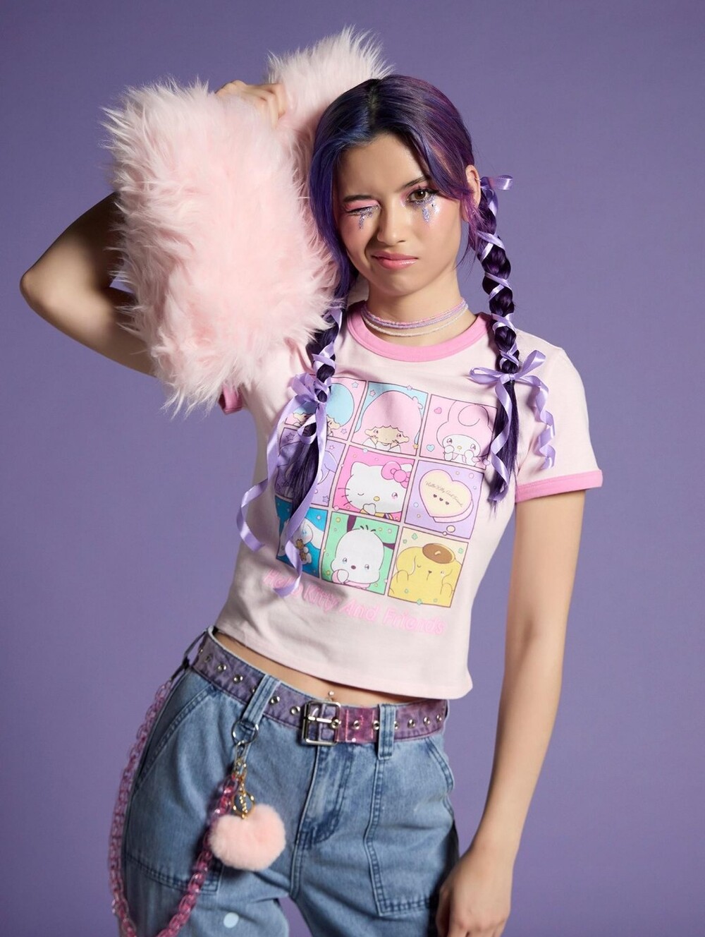 Hot Topic Pink Hello Kitty & Friends Pastel Grid Graphic Tee